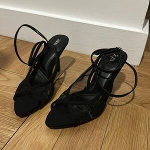 Zara black mesh ankle strap pointy toe sandal